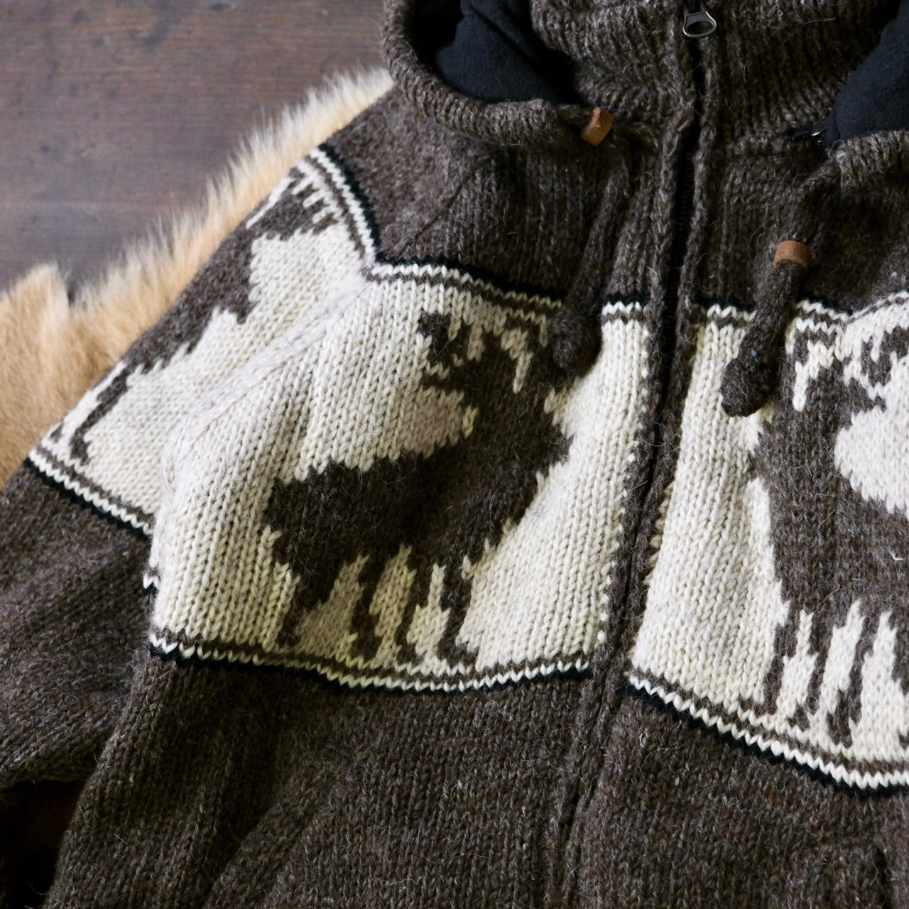 ハンドメイド カナダカウチンセーター ブルゾン フード付き - 古着屋 sio