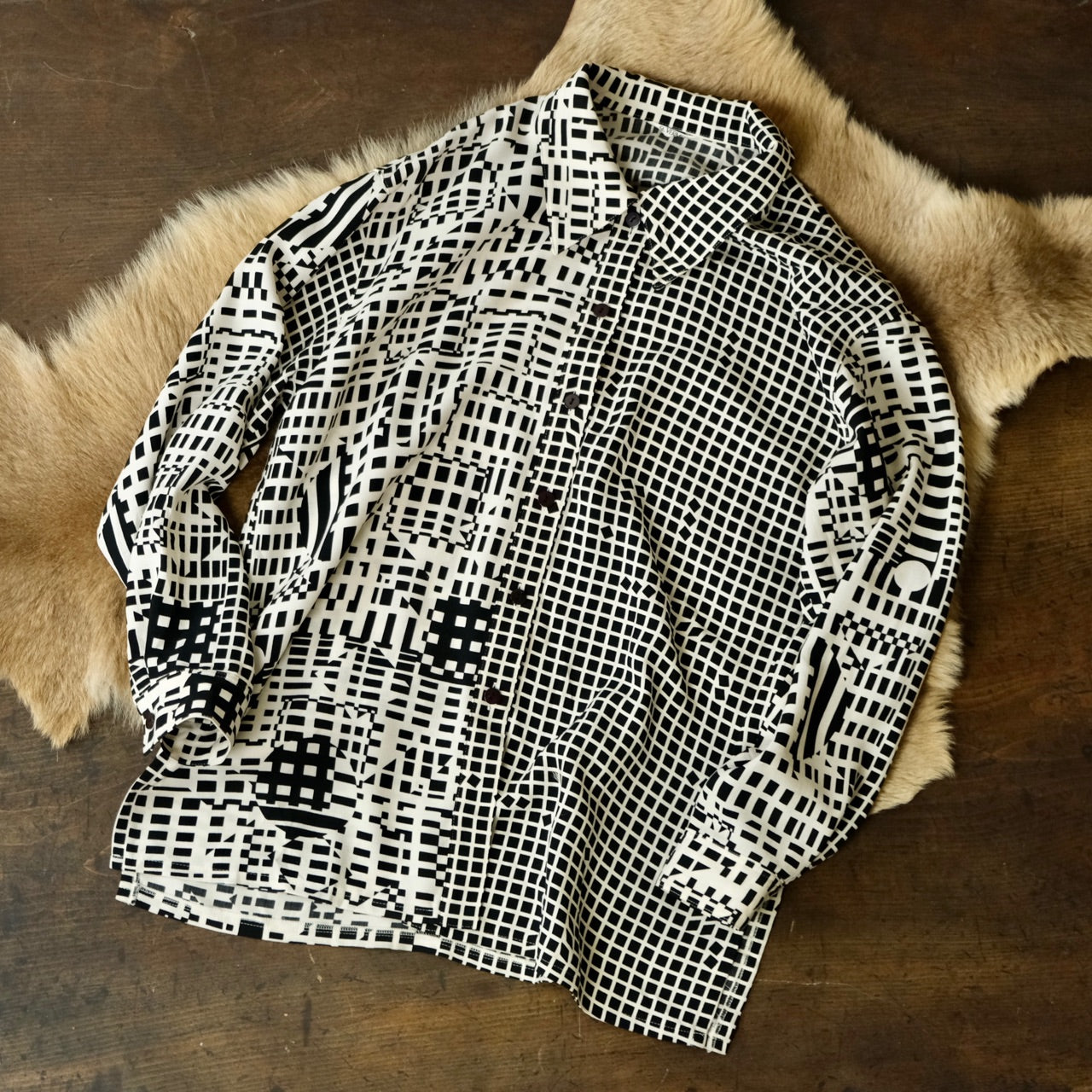 モノトーンブロックシャツブラウス - 古着屋 sio