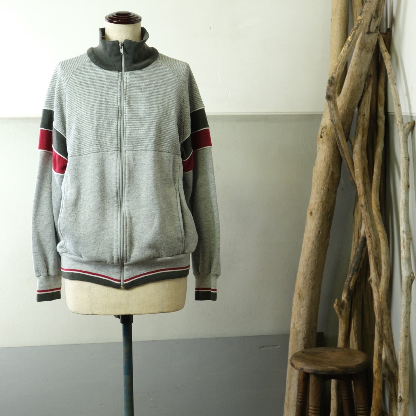 ワッフル鹿の子 グレー トレーナーブルゾン - 古着屋 sio