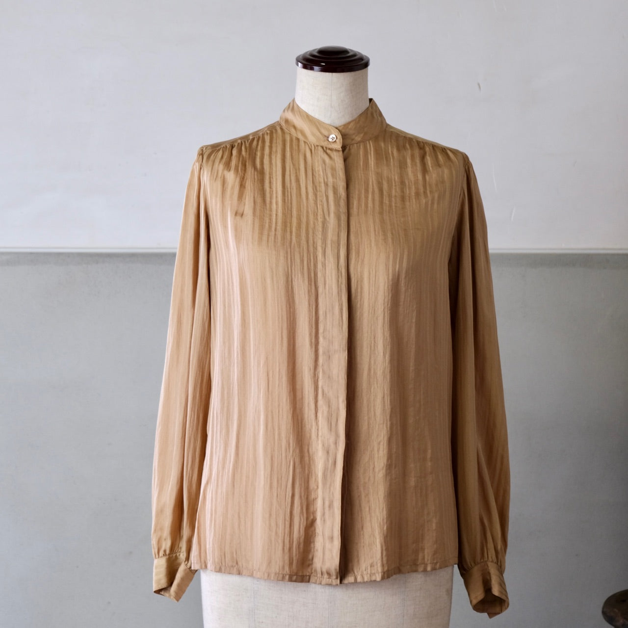 アメリカ古着タルボッツ シルクノーカラーシャツブラウス/ゴールドブラウン - 古着屋 sio