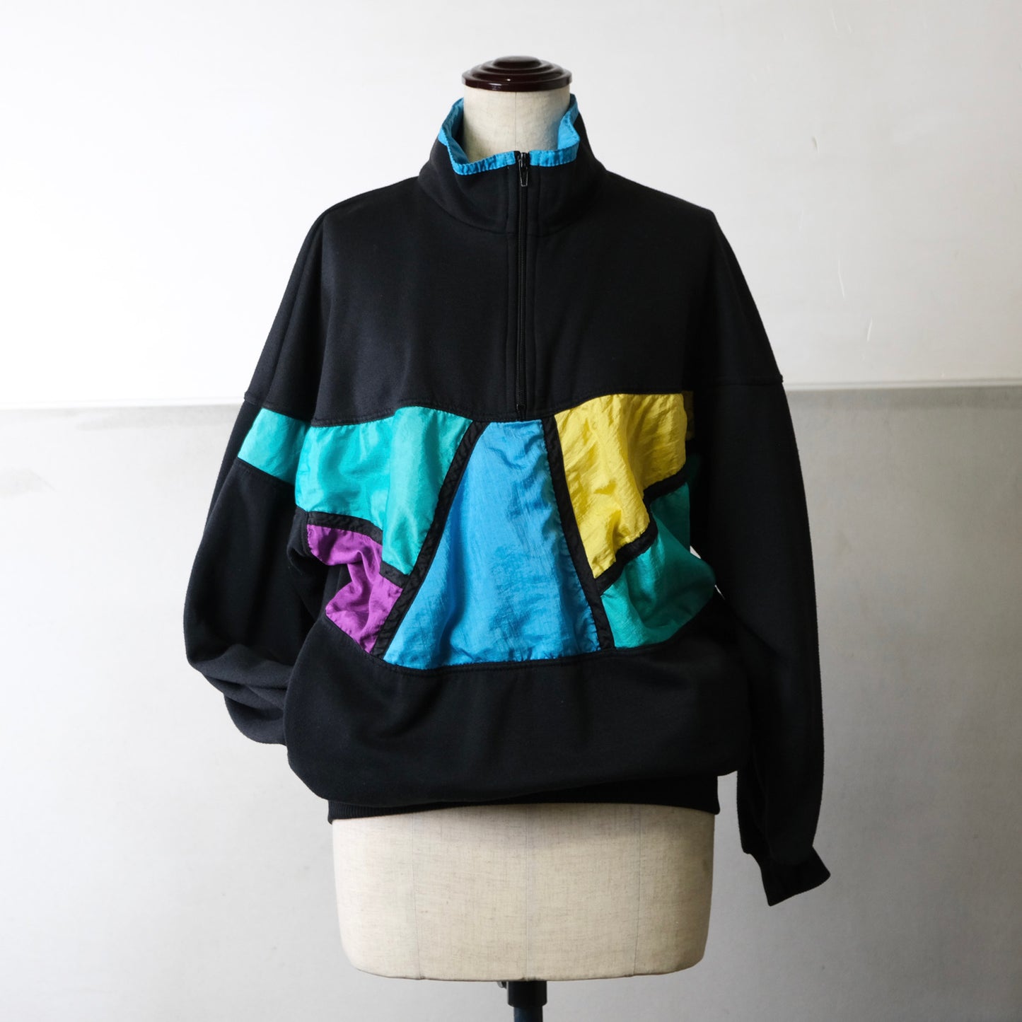 90s ハーフジップ マルチカラー トレーナー スウェット - 古着屋 sio