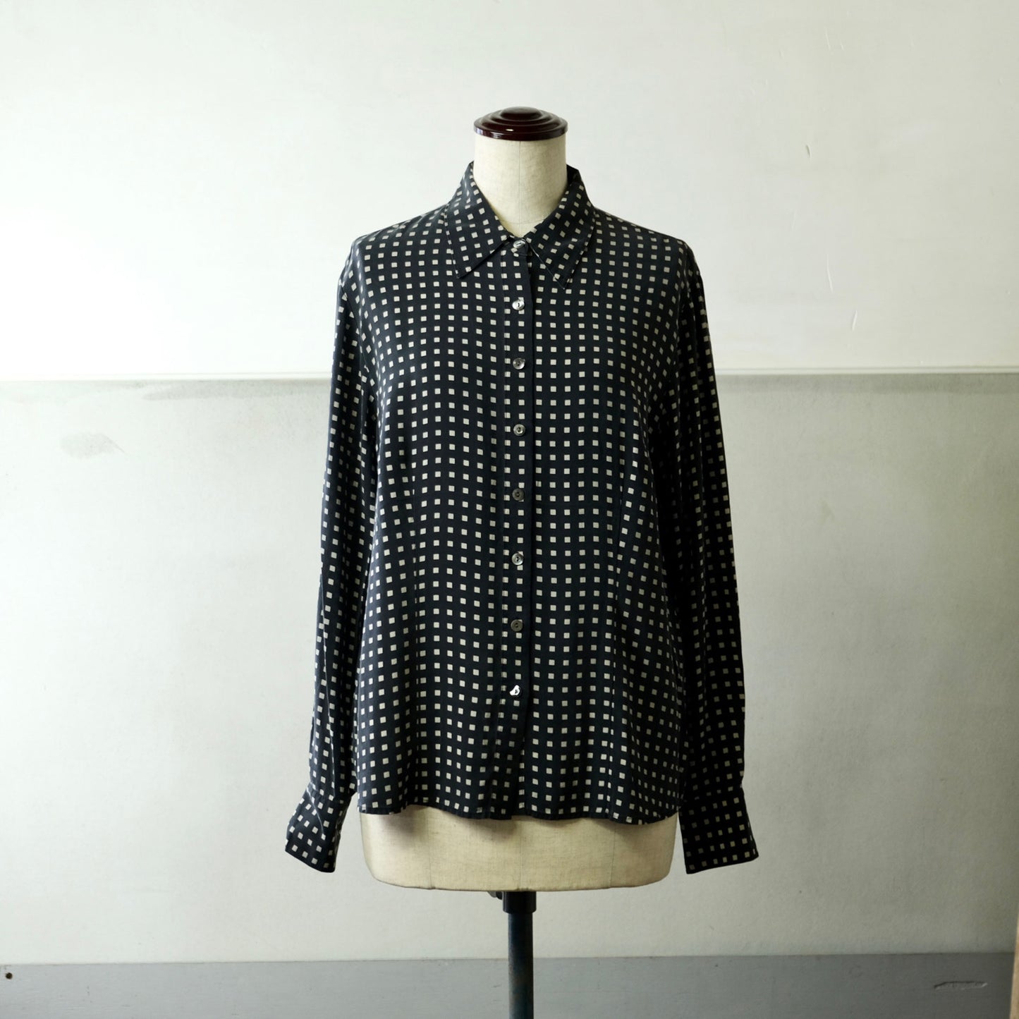 シルクブラックブロックチェック ヴィンテージTalbots シャツブラウス - 古着屋 sio