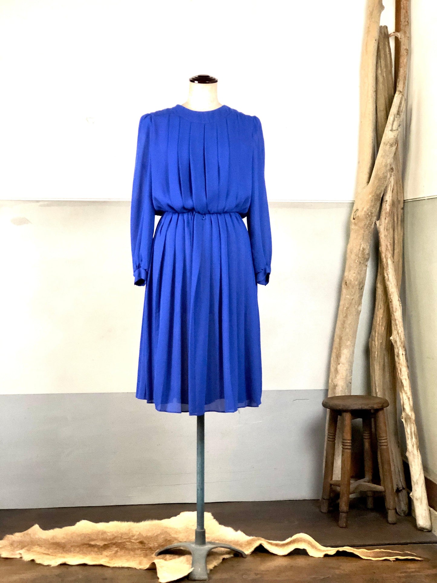 US ブルーシフォン ワンピースdress - 古着屋 sio