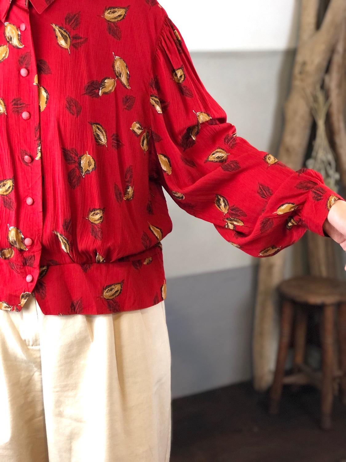 羽柄 シャツブラウス(レッド) - 古着屋 sio