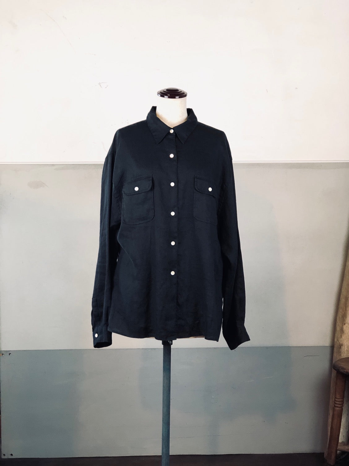 アイリッシュリネンシャツ(ブラック) - 古着屋 sio