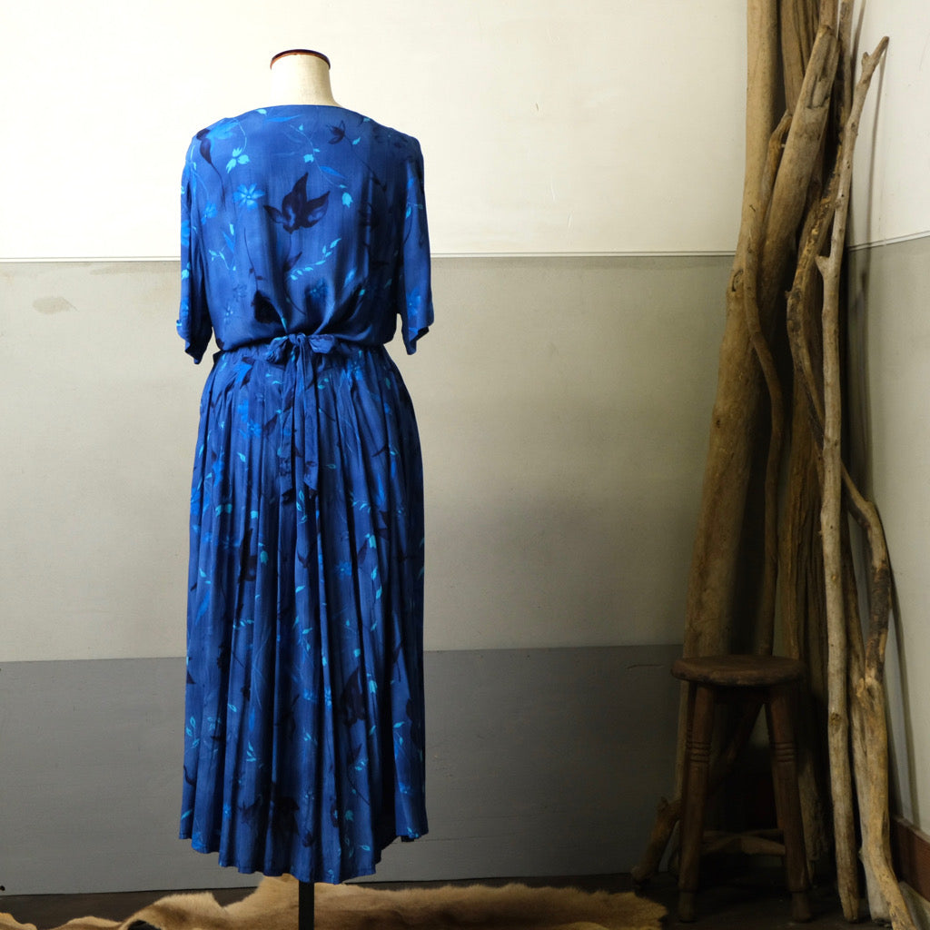 Blue flower dress - 古着屋 sio