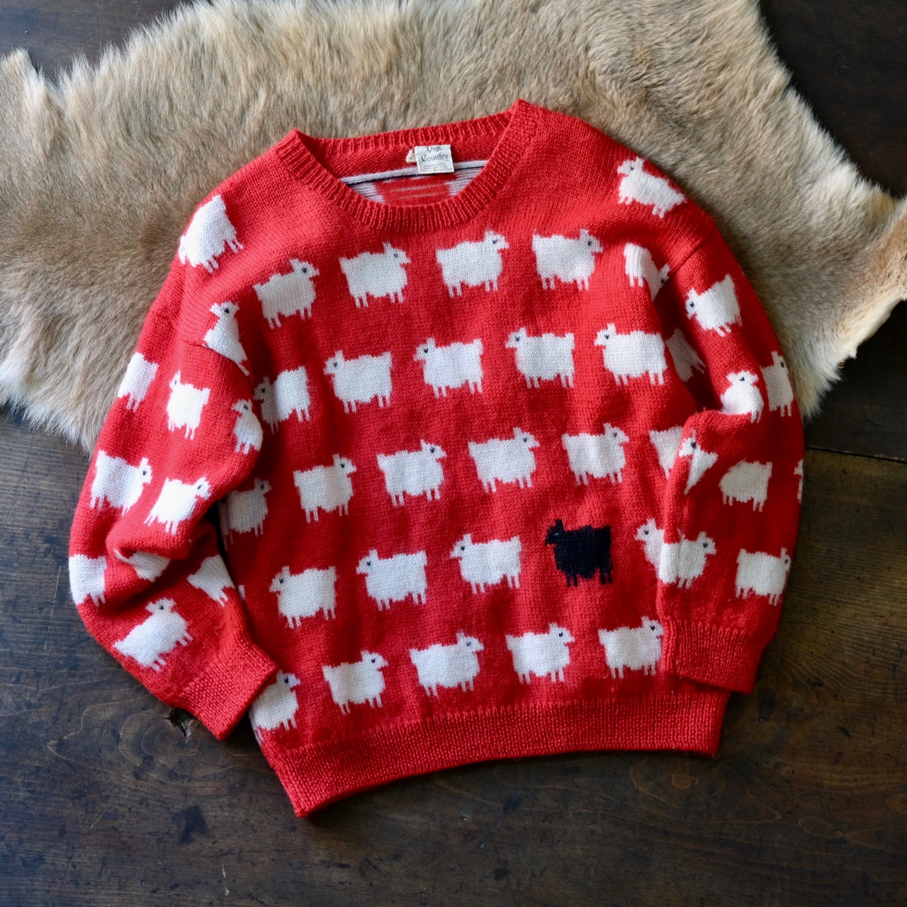 セーター　ニット　手編みセーター　ザックリニット　ひつじ　羊　シープ　動物柄