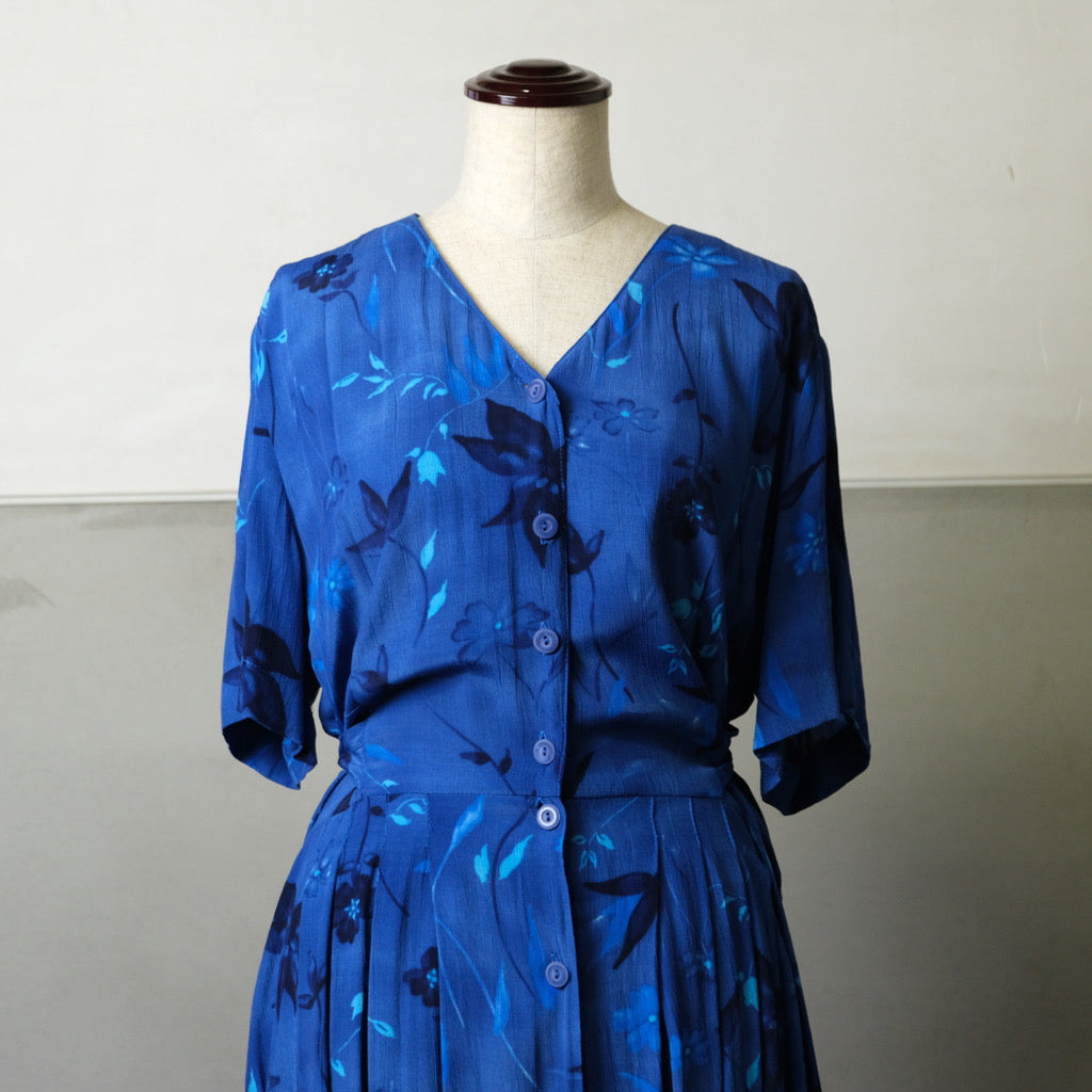 Blue flower dress - 古着屋 sio
