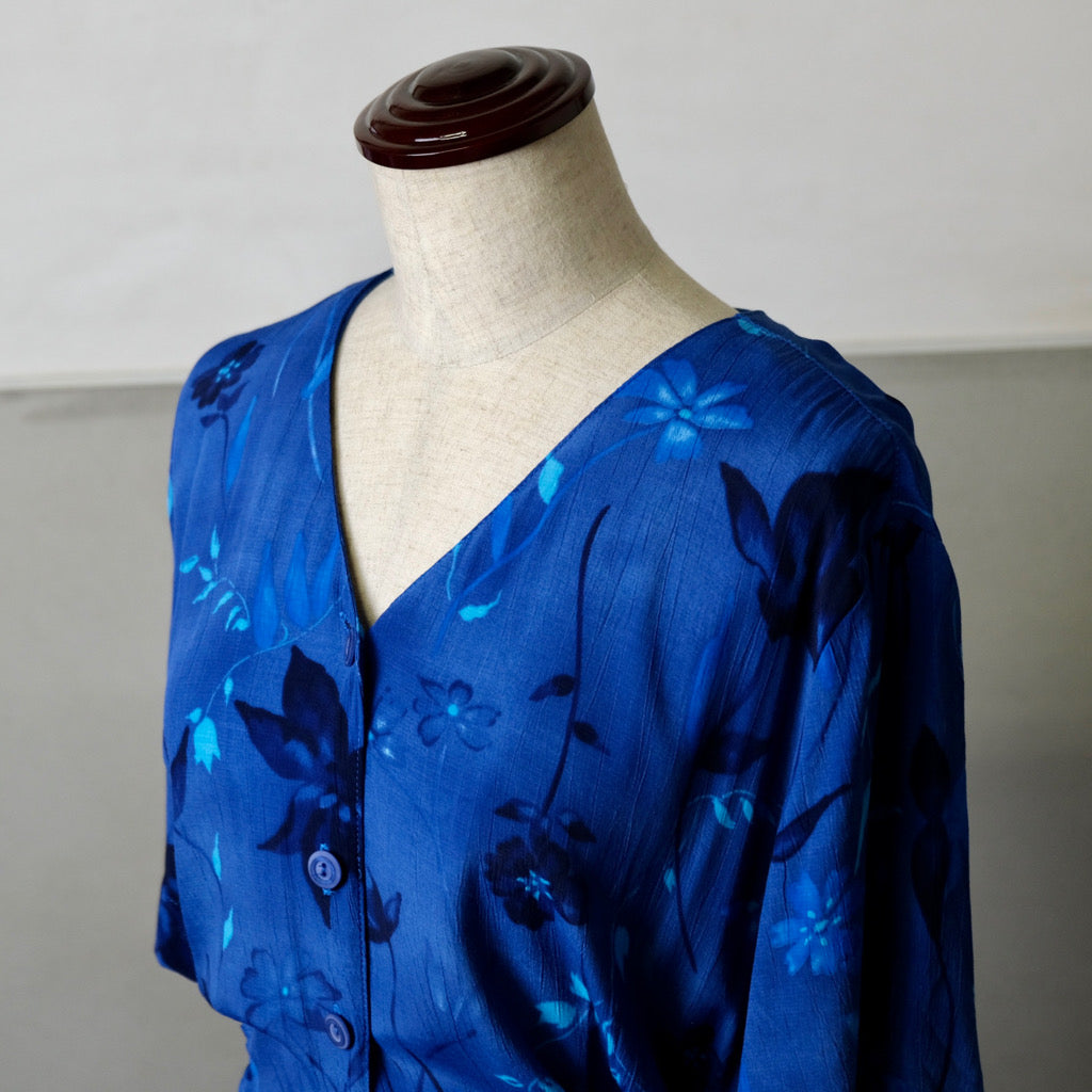 Blue flower dress - 古着屋 sio