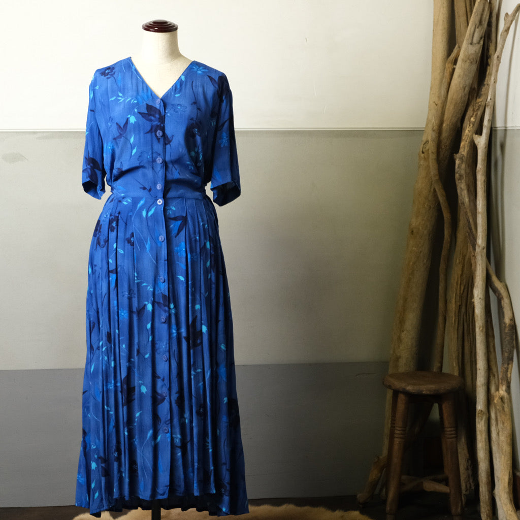 Blue flower dress - 古着屋 sio