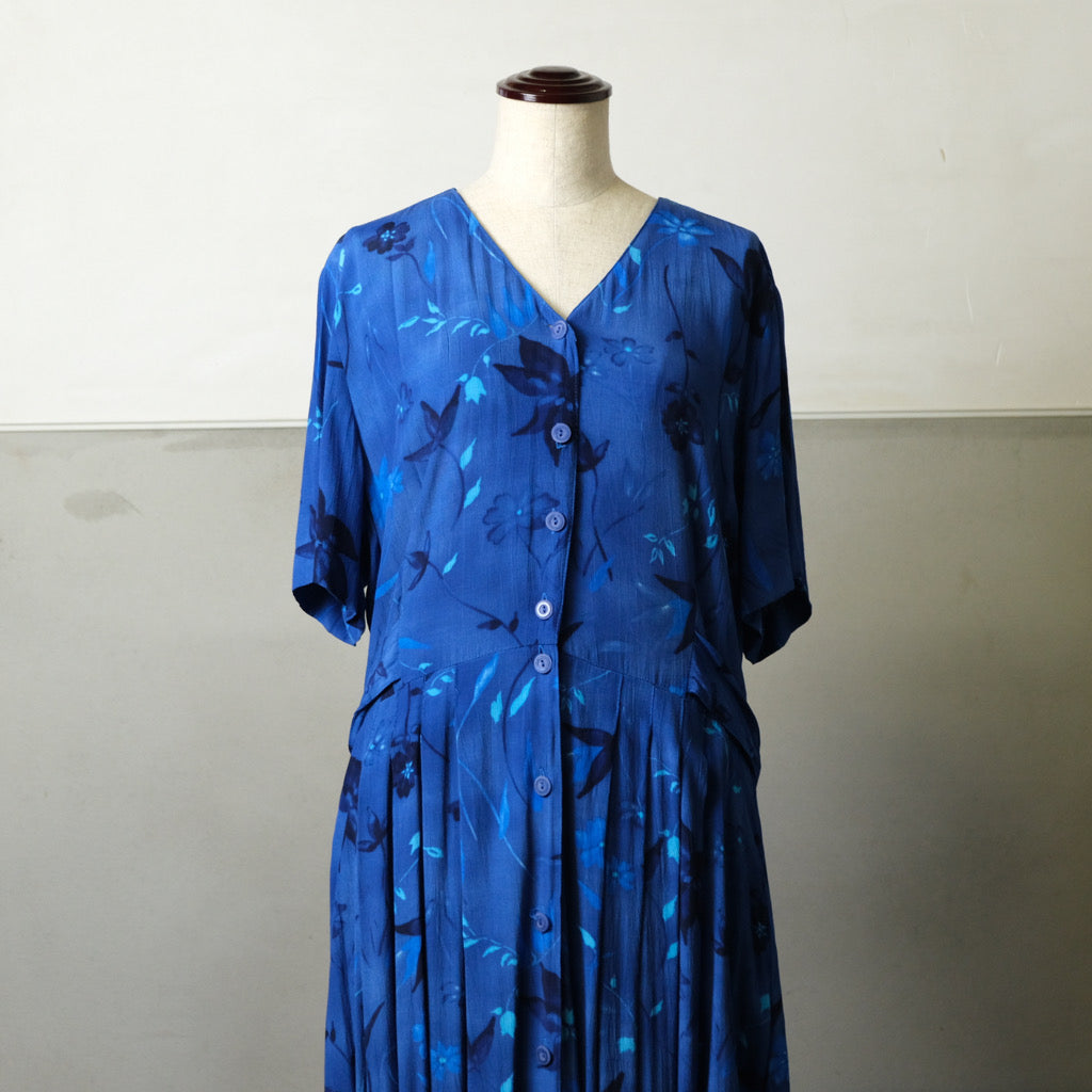 Blue flower dress - 古着屋 sio