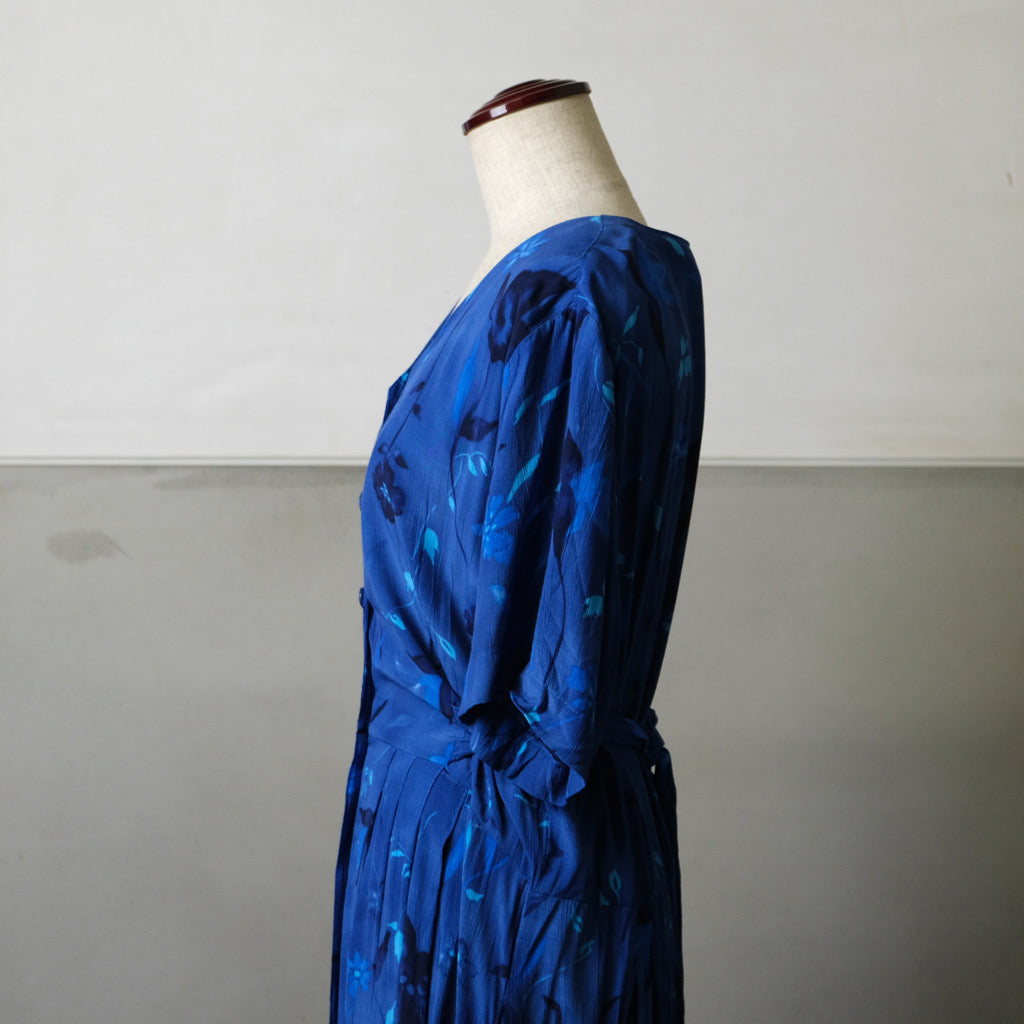 Blue flower dress - 古着屋 sio